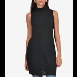 Ella Moss mock turtleneck tunic top, black stretch knit sleeveless side slit
